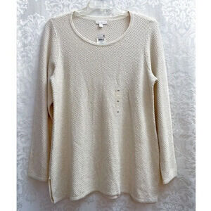 Charter Club Womens NWT Beige Knit Sweater With Metallic Thread Plus Size 0X New